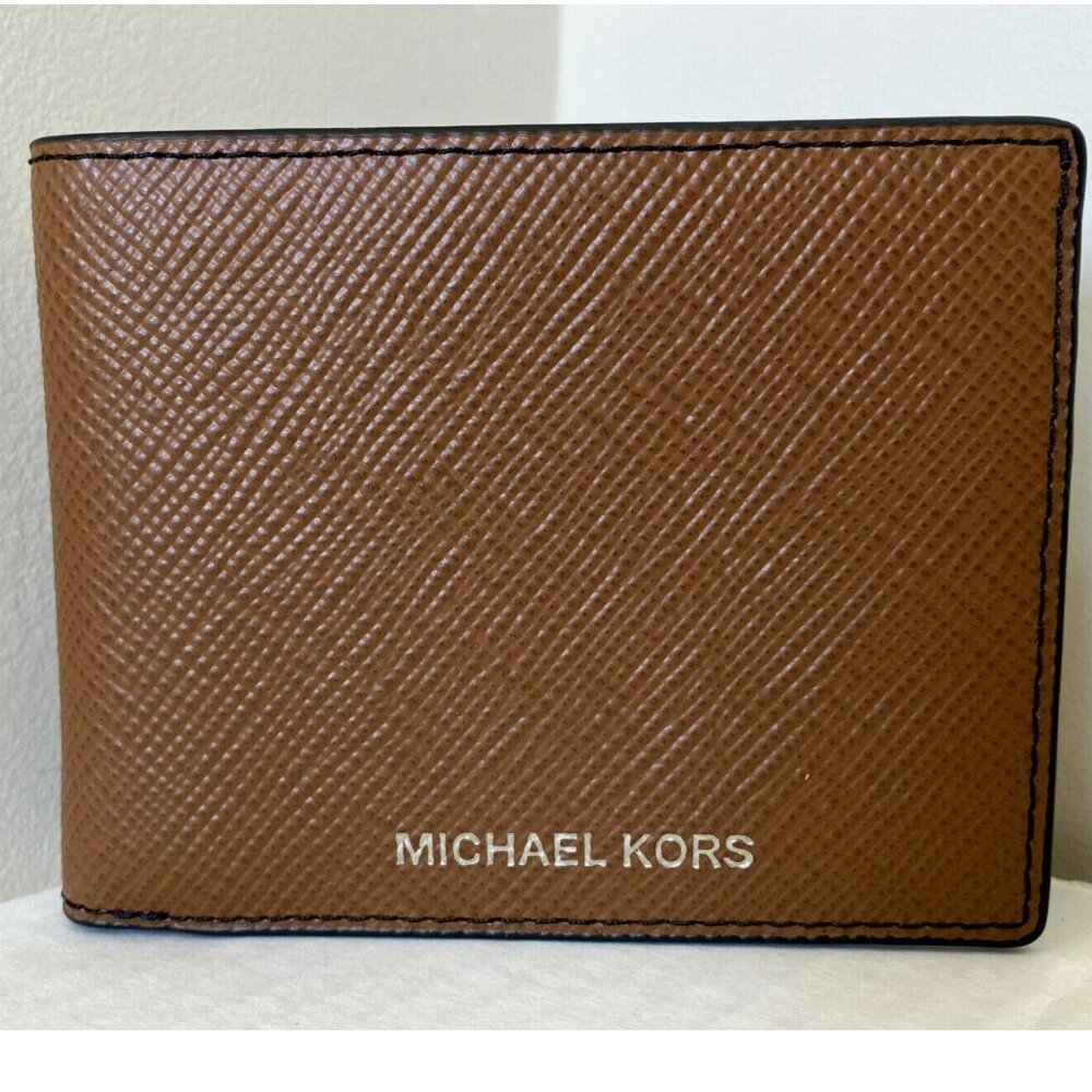 New Michael Kors Harrison Men's Slim Billfold Wallet Leather Luggage